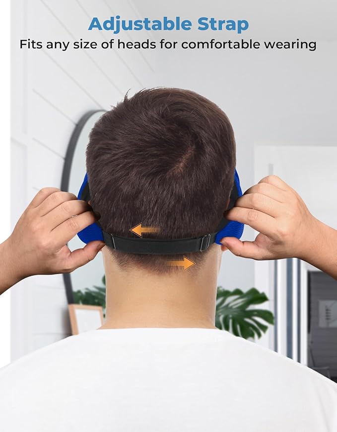 Sleep Mask with Bluetooth Headphones, Removable 3D Contoured Cup, Wireless Eye Mask for Sleep, Sleeping Headphones with Thin Stereo Speakers for Men, Women, Travel, Relaxation - Blue
