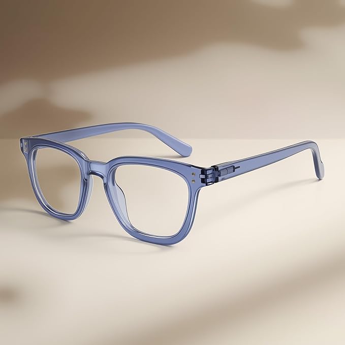 Reading Glasses for Men Women Blue Light Blocking with Spring Hinge, Blocking Readers Anti UV Ray Filter Eyeglasses, Square Computer Reader Glasses,Transparent Deep Blue,+1.0