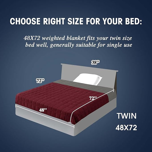 yescool Weighted Blanket for Adults (20 lbs, 48" x 72", Red Grey) Cooling Heavy Blanket for Sleeping Perfect for 110-130 lbs, Twin Size Breathable Blanket with Premium Glass Bead, Machine Washable