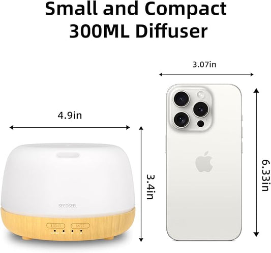 300ML Essential Oil Diffuser,Quiet 8 Hours Operation, 7-Color LED Light, 4 Timer, Remote Control, Aromatherapy Diffuser Auto-Off, for Bedroom, Living Room, Office, Home