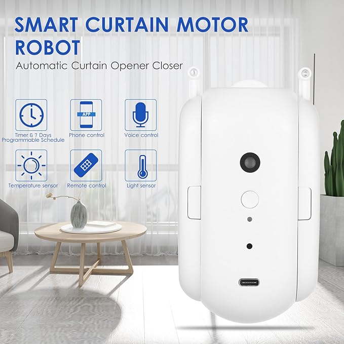 Automatic Curtain Rod Opener, Smart Home Curtain Robot with Remote Voice Control, Easy to Install, Sensor Enabled for Temperature and Light (U-rail Type Pack of 1)