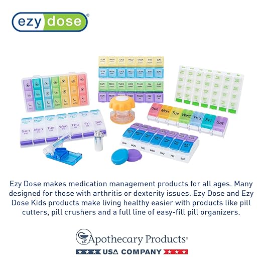 EZY DOSE Weekly (7-Day) Pill Case, Daily Medicine Planner, Vitamin Organizer Container, Large Push Button Compartments, Easy to Use, 3 Times a Day, Spring Open Design, Rainbow Lids, BPA Free