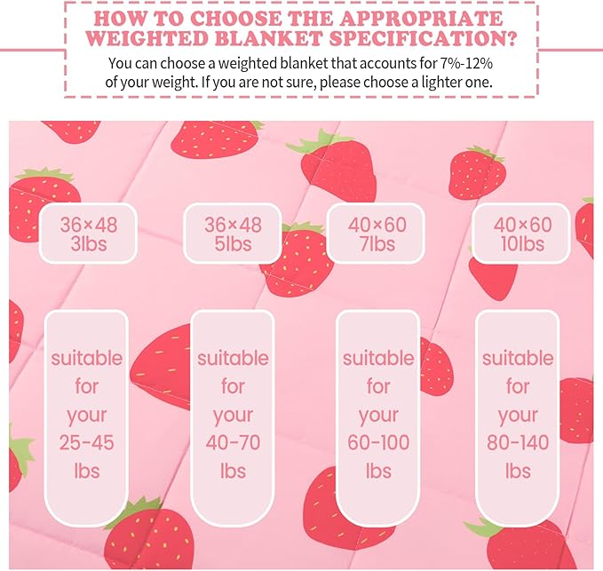 HOSUKKO Weighted Blanket - 2 lbs Pink Strawberry Heavy Blanket - Small Size Breathable Blanket(19 * 21 inches, 2 lbs)