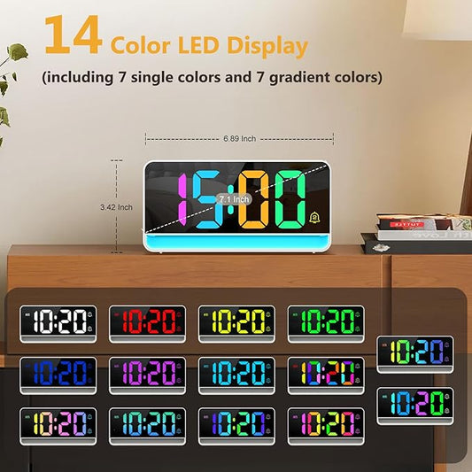 Super Loud Alarm Clock for Heavy Sleepers Adults, Teens, Kids, Digital Alarm Clocks for Bedrooms, White Digital Clock with Adjustable RGB Color/Night Light/Brightness/Dimmer/Volume, USB Port