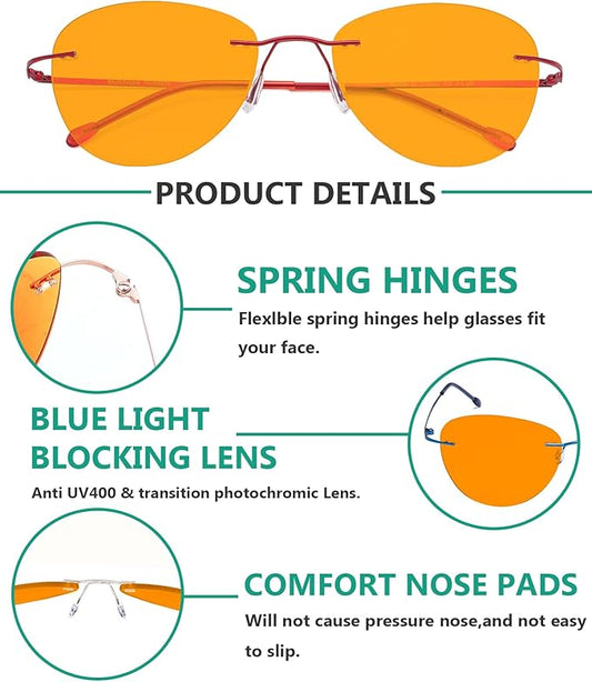 Eyekepper 10 Pack Orange tinted Rimless Pilot Blue Light Blocking Glasses for Women Ladies Readers Computer Eyeglasses +1.75