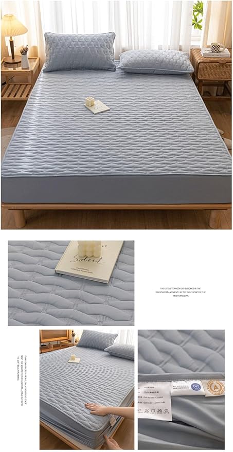 RUZGAR Fitted Mattress Pad Bedding Quilted Mattress Protector Breathable 10"" Deep Pocket Bed Matress Cover for Small Double Queen Super King Size Bed(Blue,120x200cm+48x74cm x2)