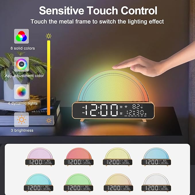 White Noise Sound Machine, Sunrise Alarm Clock APP/AI Voice Control Work for Bedroom, Sound Machine for Sleep with Touch Night Light, Sleep Aid, Snooze Timer, Dual Alarms, Sunrise Simulation