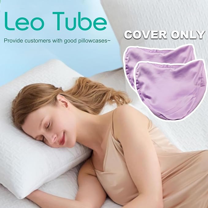 Satin Knee Pillow Cover for Contour Legacy Leg & Knee Foam Support Pillow, Upgraded Invisible Zippered Satin Leg Pillowcase Replacement-Cover ONlY (Blush Purple, 2-Pack)
