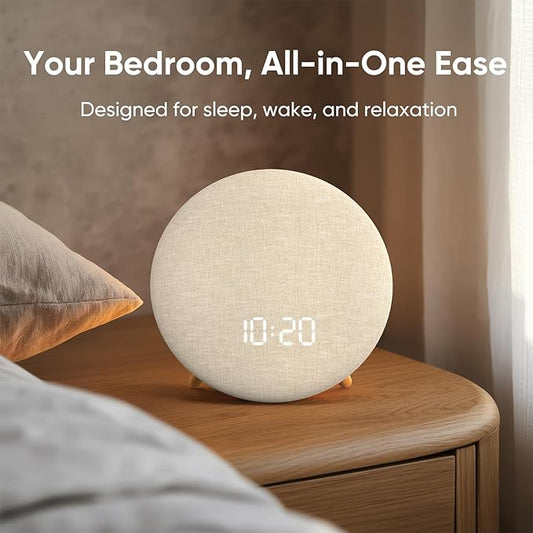 HOUSBAY Alarm Clock Sound Machine with Bluetooth Speaker - Room-Filling Sound, White Noise for Sleeping & Adult, Gentle Wake up Alarm, Cord-Free Use for Bedroom & Office, Oat Beige