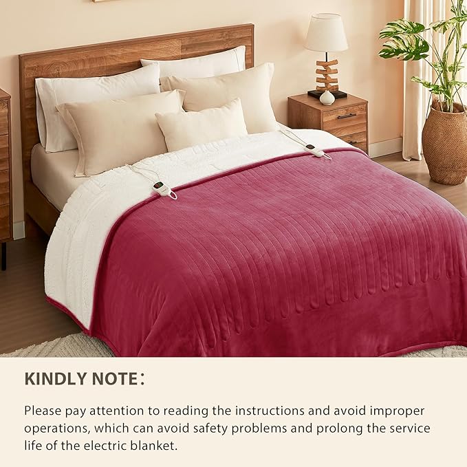 Homemate Electric Heated Blanket Queen - 84"x90" Heating Bed Blankets Throw with 10 Heating Levels 8 Hours Auto Off Fast Heating Over-Heated Protection Ultra Soft Warm Flannel ETL Certified