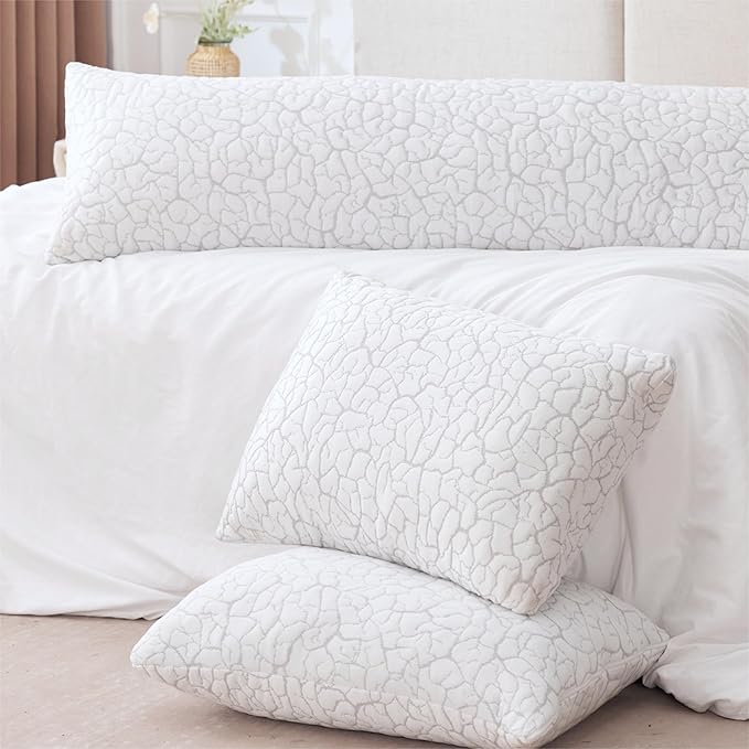 Cooling Pillows for Sleeping 2 Pack, Adjustable Shredded Memory Foam Pillows Queen Size Set of 2, Firm Bed Pillows for Side Back Stomach Hot Sleepers, Cold Pillow with Removable Washable Cover
