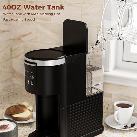 Single Serve Coffee Maker, 2 in 1 Coffee Machine for K-Cup & Ground Coffee, 6 to 14oz Brew Sizes, Pod Coffee Makers with 40oz Removable Water Reservoir, LCD Screen, Self-cleaning, Black