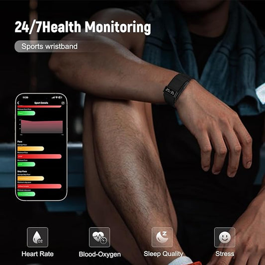 Fitness Trackers Smart Wristband With Hidden Screen(Wrist-Raise Screen Activation)Activity & Sleep Tracker with Heart Rate/HRV/Blood Oxygen, Vibration Alerts, Free APP (Black, Universal Size)