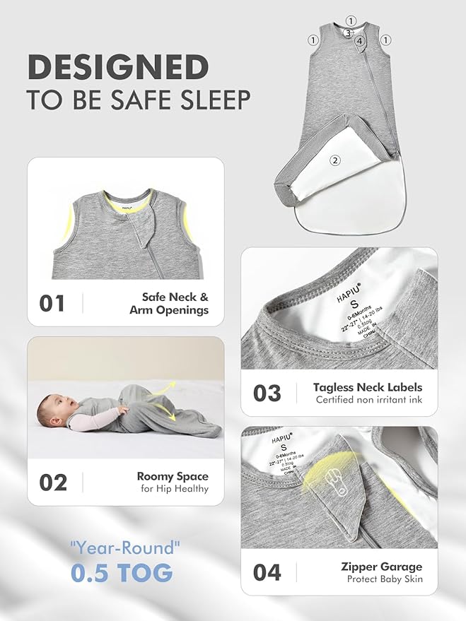 HAPIU Unisex Rayon Made from Bamboo Baby Sleep Sack TOG 0.5, 2-Way Premium Zipper, Wearable Blanket