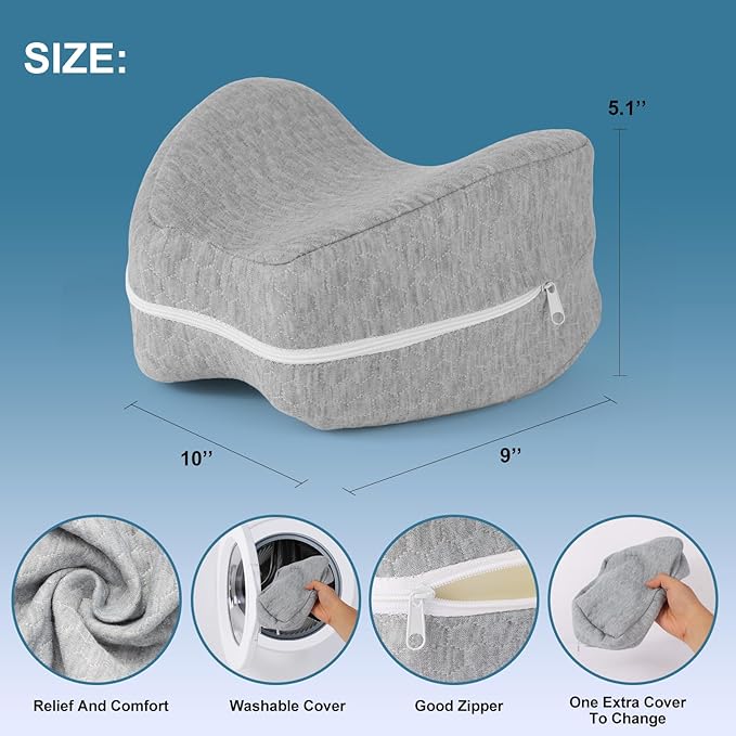 Knee and Leg Memory Foam Pillow for Side Sleepers, Ergonomic Support for Back, Hips, Knees, Joints, Nerves and Muscle Discomfort Relief (Gray)