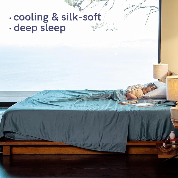 YnM Cooling Bed Sheet Set with 100 Percent Rayon Derived from Bamboo, 400TC Fabric with 2 Pillowcases and Flat Sheet, Deep Pocket Fit 19'', Silky-Soft & Sweat Wicking, 4 Piece (King, White)