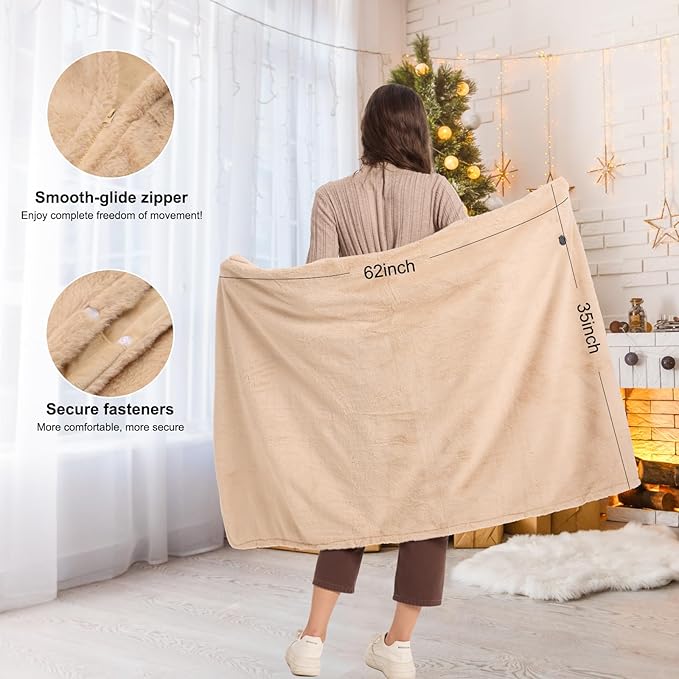 16000mAh Heated Blanket Battery Operated Soft Cordless Heated Blanket Shawl Portable Heated Throw Blanket Poncho Wraps Fast Heating with 3 Heat Levels 6 Heating Zones