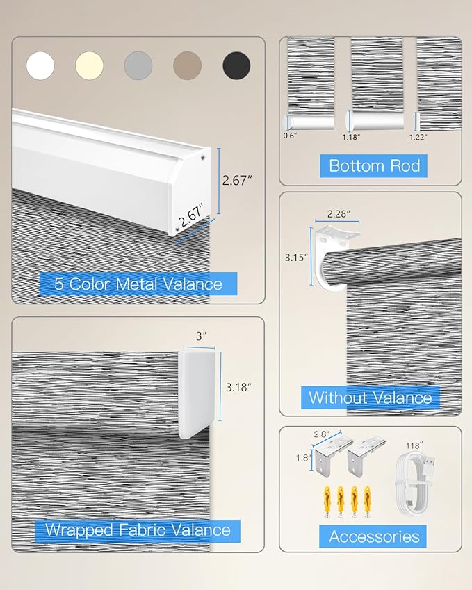 Motorized Light Filtering Roller Shades with Remote Control, Smart Blinds for Windows Work with Alexa Google via Hub, Rechargeable Electric Window Shade Customized Size (Texture Black Grey)