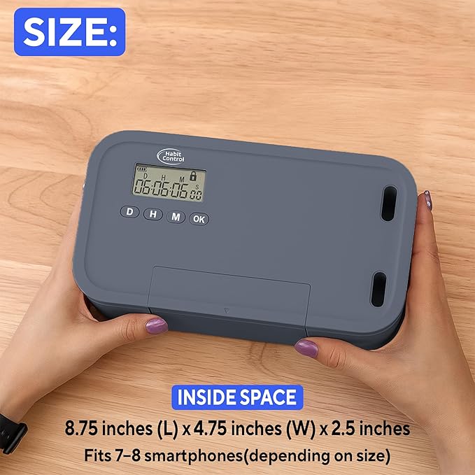 Timed Lock Box - Unplug from Cell Phones, Video Games, Socials, Snacks, Distractions - Simple or Timer Lock Mode - 30 Days Max Timer - Be More Present, Productive & Focused - Habit Control - Gray