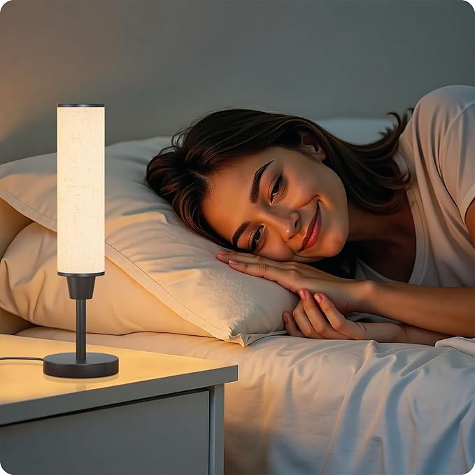 Table Lamp with Remote,Bedside Lamps for Night Stands, Nightstand Lamp with Adjustable Brightness (10%-100%) and Color Temperature (3000k-6000k),Small Lamp for Bedroom (Black - Beige Linen)