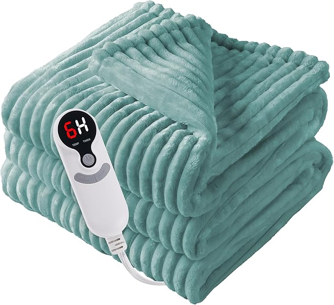 Electric Heated Blanket Full Size 72"x84" with Cozy Flannel, 6 Heat Settings & 10 Hours Auto Off, Soft & Cozy Warming Throw for Home, Office, or Bed, Machine Washable, Bean Green