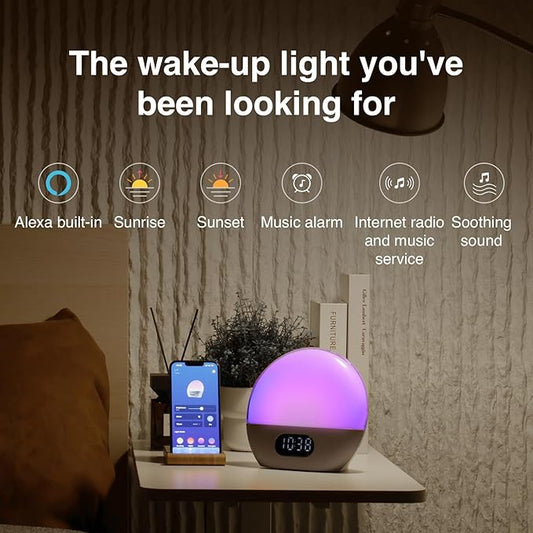 WiiM Wake-up Light, Alexa Built-in, Unlimited Sound Choices, All-in-One Sunrise Alarm Clock, Sound Machine, Sleep Routines and More - Polished Silver