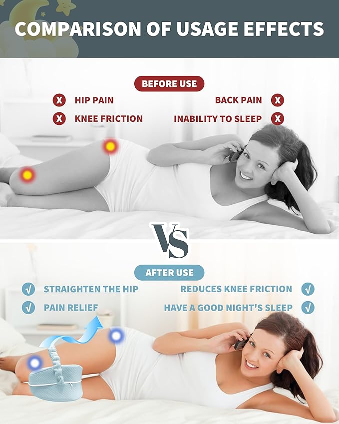 SPRING SEAON Knee Support Pillow for Side Sleepers – Deep Contour Memory Foam Leg Pillow with Adjustable Strap for Sciatica, Hip, Back & Knee Pain Relief – Breathable, Washable Cover, Blue