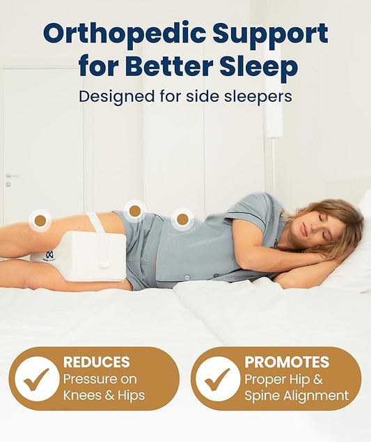 Everlasting Comfort Memory Foam Knee Pillow for Side Sleepers – Sciatica Pain Relief Pillow, Removable Strap Support – Leg Pillows for Sleeping Alignment, Knees, Back & Hip Cushion