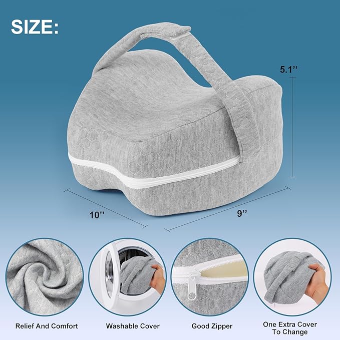 Knee and Leg Memory Foam Pillow for Side Sleepers, Ergonomic Support for Back, HIPS, Knees, Joints, Nerves and Muscle Discomfort Relief (Gray with Strap)