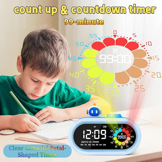 Digital Alarm Clock for Kids: Battery Operated Cordless 2000mah Rechargeable with Timer Countdown for Bedroom Desk Study Classroom (Blue)