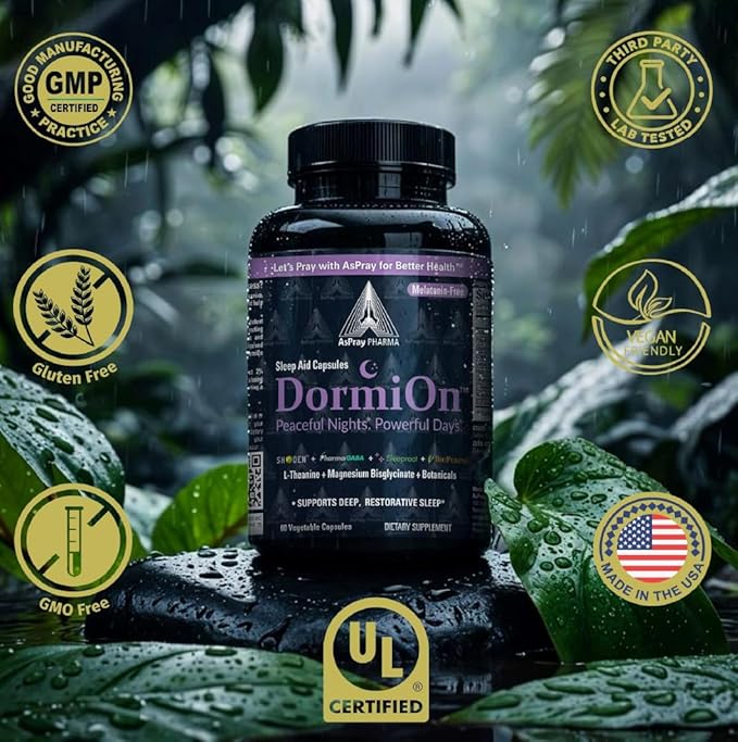 DormiOn™ Sleep + Restore Melatonin-Free Sleep Aid with Clinically-Proven Shoden® Ashwagandha, PharmaGABA®, Sleeproot® Valerian Root, L-Theanine, Mg., BioPerine® and 4 other Herbs. No grogginess.