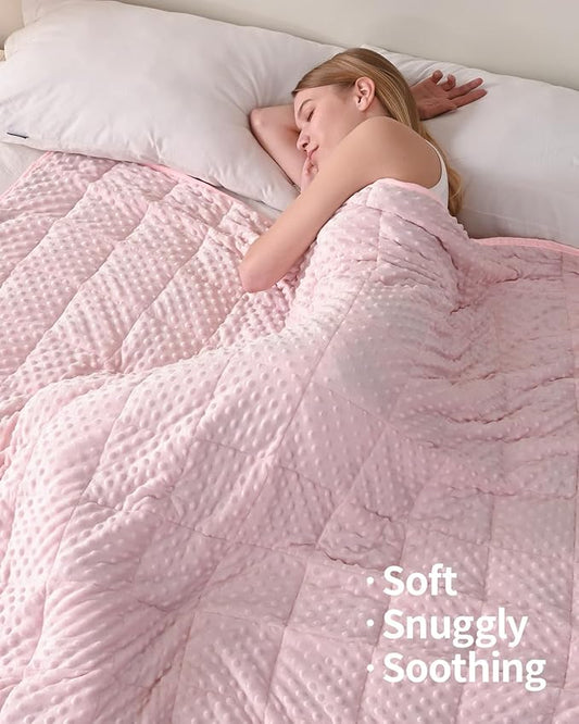 Mr. Sandman Weighted Blanket for Adults Queen, Minky Dots Heavy Blanket for Woman, Man Sleeping/Calm, Soft, Cozy and Cooling Weighted Throw Blankets, Machine Washable, 60 x 80in, 15 Pounds, Pink