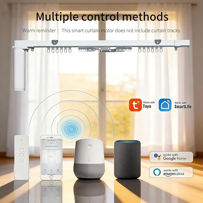 Wifi Motor with Plug for Smart Curtain Track System, Automatic Ceiling Curtain Opener, Motorized Curtains with App, Voice, Remote Control, Compatible with Alexa,Google and Siri