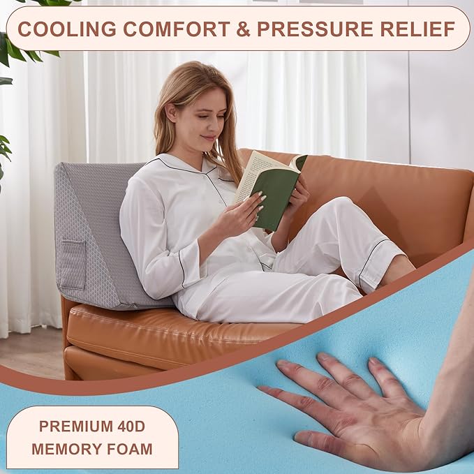 Knee Wedge Pillow, Memory Foam Leg Pillow Bed Wedge for Sleeping, Post Surgery Triangle Pillow Wedge for Knee Support, Leg Elevation, Knees Hip Back Pain Relief (23.6" x 26" x 10", Extra Large, Grey)