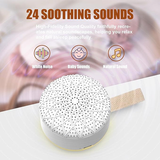 Sound Machine with 24 Relaxing Nature Sounds,Sleep Portable Travel White Noise Machine for Home,Office,Nursery,Timed and Adjustable with Lights Sound Machine