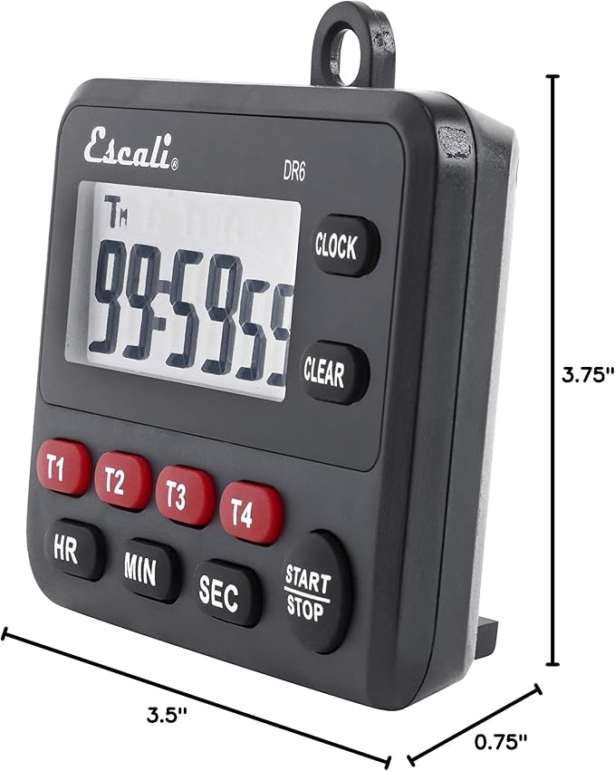Escali Multi-Task Four Event Digital Kitchen Timer with Clock Mode, Magnetic Back, Overtime Counter (Pack of 2)