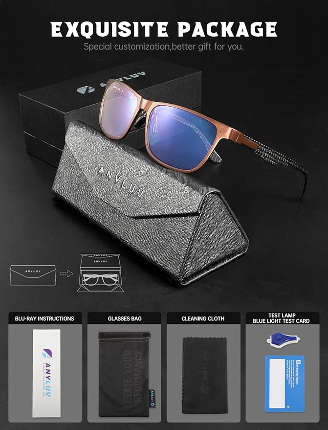 ANYLUV Blue Light Blocking Glasses Men Computer Gaming Glasses Lightweight Al-Mg Metal Anti Eyestrain Eye Protection