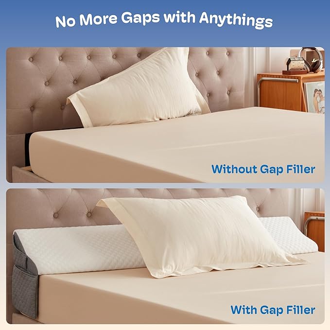Queen Size Bed Wedge Pillow Headboard, Pillow Wedge for Headboard Gap(0-8"), Mattress Gap Filler Wedge, Stop Items Falling and Get Quality Sleep,Ergonomic Design, Non-Slip, Breathable(60"X10"X6")