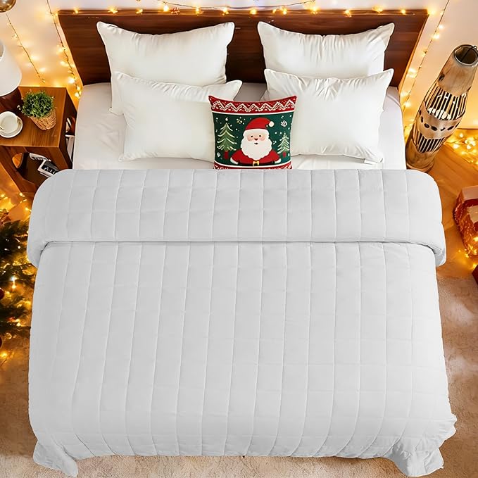 yescool Weighted Blanket for Adults (20 lbs, 88” x 104”, White) Cooling Heavy Blanket for Sleeping Perfect for 190-210 lbs, Queen Size Breathable Blanket with Premium Glass Bead, Machine Washable