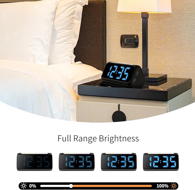 Netzu Alarm Clocks for Bedrooms Heavy Sleepers, Vibrating Alarm Clock with Bed Shaker, Night Light, RGB Display, Dimmer, Snooze for Hearing Impaired People (Black)