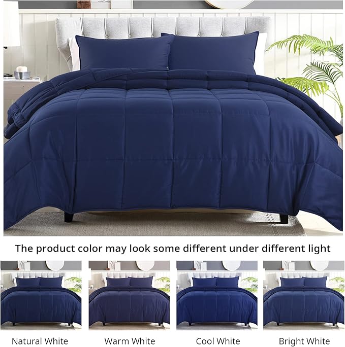 HOMBYS Oversized King Comforter 128x120, Lightweight Quilted Down Alternative Duvet Insert for All Season,Navy Blue,8 Corner Tabs