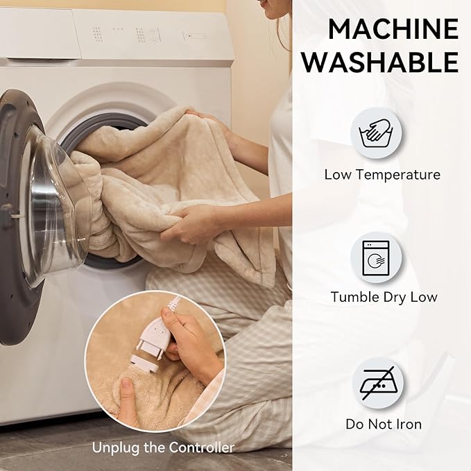 Heated Electric Blanket Queen Size 84"×90" Soft Flannel and Sherpa Warm Blanket Dual Controllers Heating Blanket,10 Heating Levels,Machine Washable,Beige