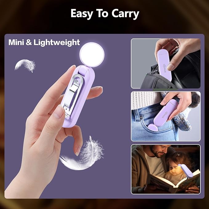 VAVOFO USB Rechargeable Book Light, Blue Light Blocking, Amber Clip On Bookmark Reading Light for Bookworms with Eye Care 6 LED Modes