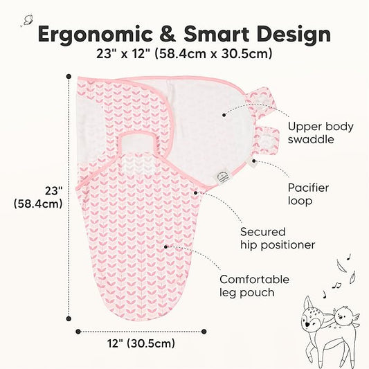 3-Pack Organic Baby Swaddle Sleep Sacks - Swaddles for Newborns, Infant 0-3 Months, Baby Girls, Boys, Soft & Snug Newborn Sleep Sack, Nursery Swaddling Blankets (Blossom, OS)