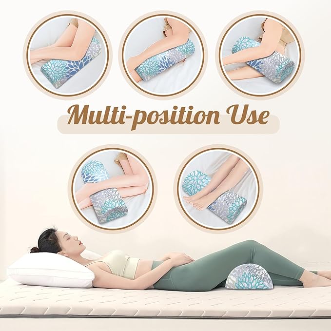 Knee Pillow for Back Sleeping – Half Moon Bolster Pillow for Legs,Under Knee While Sleeping Support, Leg & Back Pain Relief (21.5x9x5 Inches),Machine Washable Cover