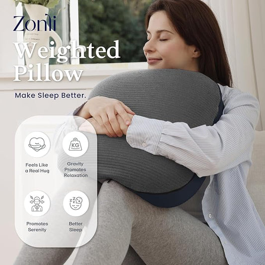 ZonLi Weighted Pillow for Adults 6.5lbs, Washable Hug Pillow Get Better Sleep, Detachable Sensory Body Weighted Pillows, Memory Foam Bed Pillow (Grey)