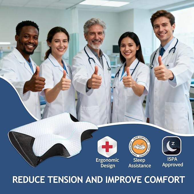 for Sleep Apnea, 2-in-1 Ergonomic Cervical Contour Memory Foam Pillows, Breathable Odorless, Neck Support for Side & Back Sleepers (Grey)