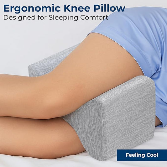 5 STARS UNITED Large Knee Pillow for Side Sleepers - Hip Pain Relief, Memory Foam Leg Cushion for Side Sleeping - Between Legs Pillow for Sciatica & Lower Back Pain, Arctic Gray