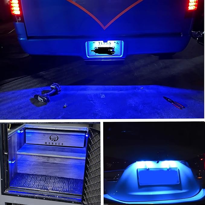 4PCS Blue LED License Plate Light, 12V-24V DC Waterproof 6-SMD License Plate Lamp Taillight, Universal for Truck SUV Trailer Van RV Boats as Step Courtesy Light, Dome/Cargo Lights or Under Hood Light