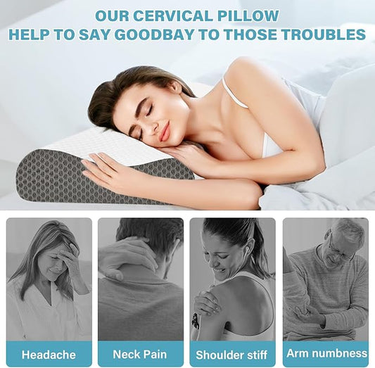 Memory Foam Cooling Bed Pillows for Sleeping, Ergonomic Cervical Pillow for Neck and Shoulder Pain Relief, Adjustable Cold Pillow,with Pillowcase(Grey)